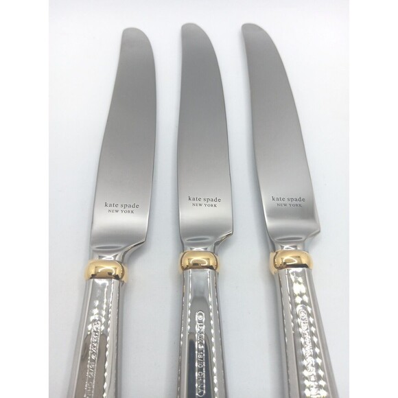 Kate Spade New York Lenox Todd Hill Gold 3Pc Place Knife Set 18/10 Stainless - Picture 2 of 6